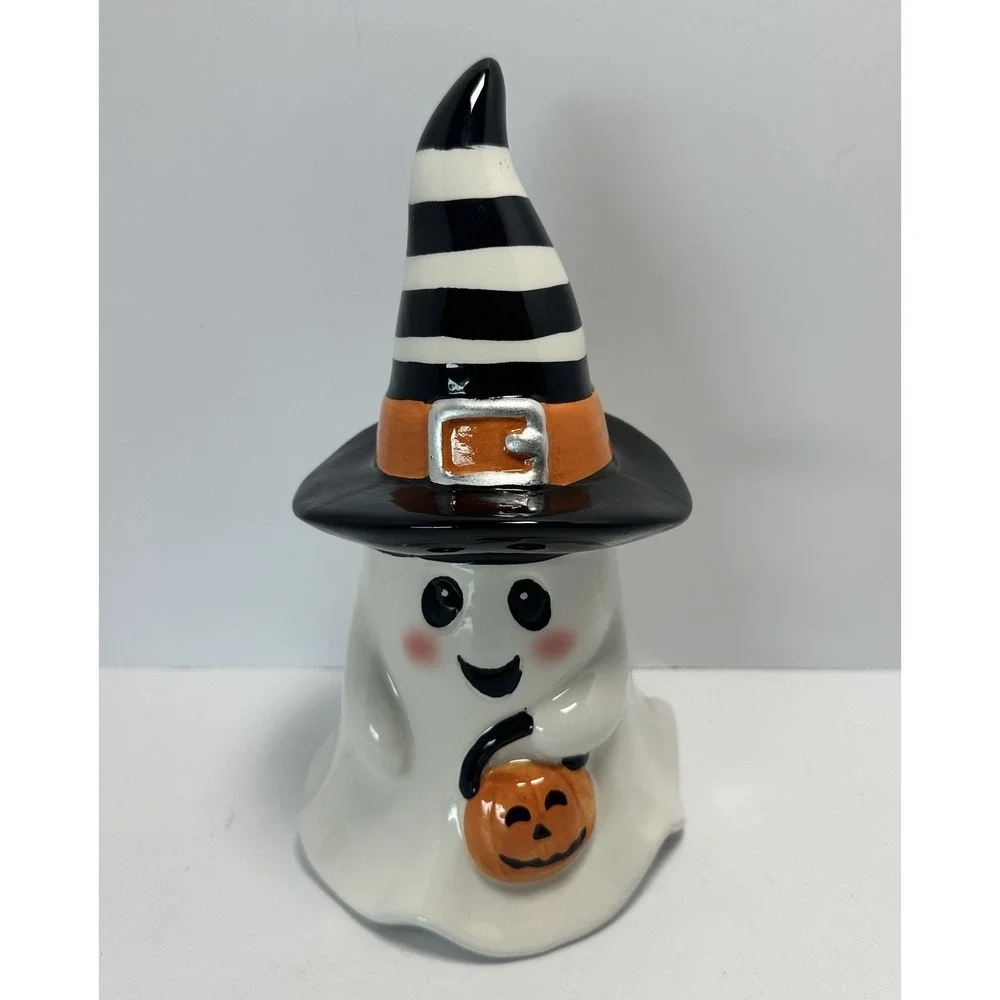 Ceramic Ghost Halloween Tabletop Decor Witch Hat Pumpkin Fall Spooky Figurine